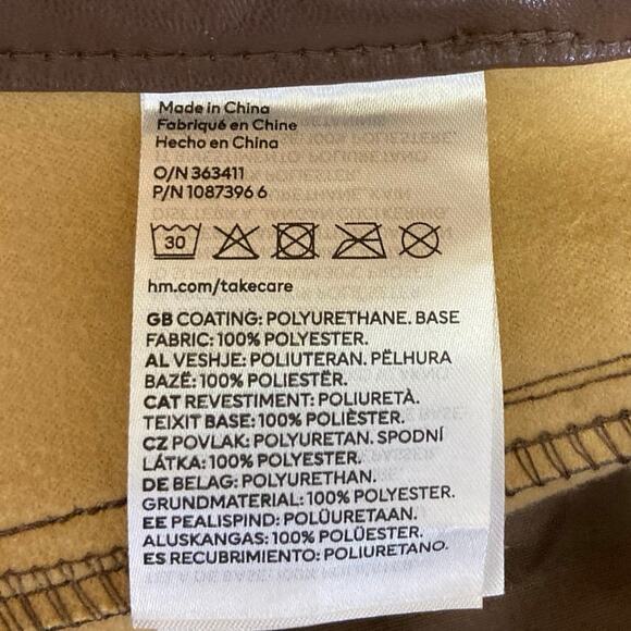 H&M Divided Brown 90's Faux Leather High Rise Straight Leg Loose Fit Pants Sz 6 - Picture 5 of 5